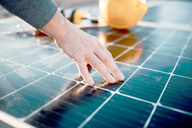 Close-up of a solar panel of a photovoltaic system