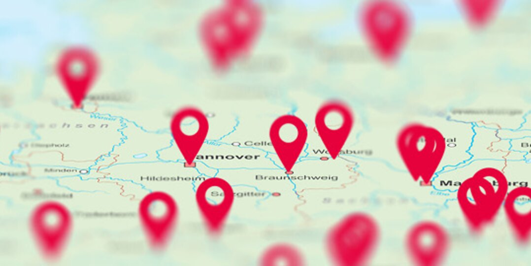 Germany map with red markers 