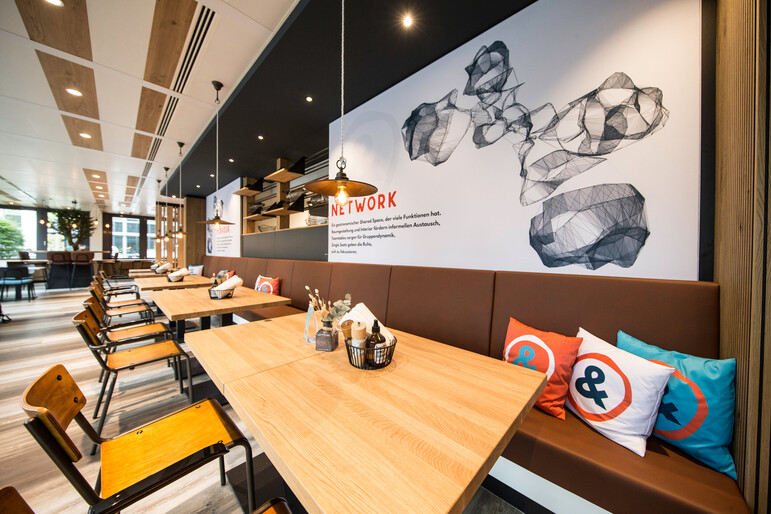 Sitting area in the Flavour Network restaurant in Ismaning