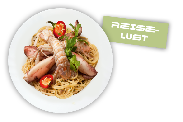 Pasta with fish arranged on a plate