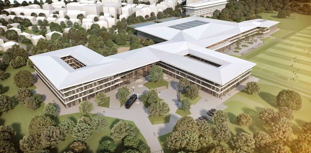 Dussmann Service hat Anfang März die kulinarische Betreuung des neuen 15 Hektar großen DFB-Campus übernommen (Visualisierung: kadawittfeldarchitektur)
