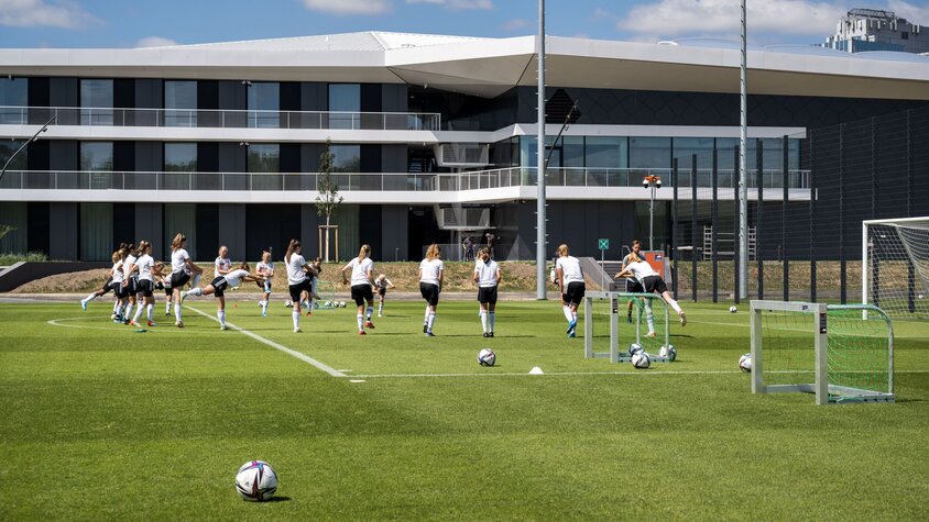 Football field with players 