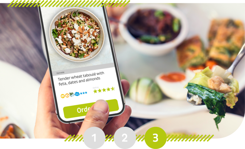 Trend 3: Hybrid catering solutions Viewing the menu of a smartphone during the meal